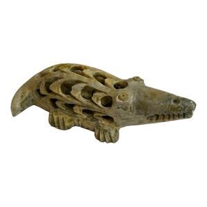 Hand Carved Soapstone Marble Alligator Crocodile Baby Inside Figurine Home Decor
